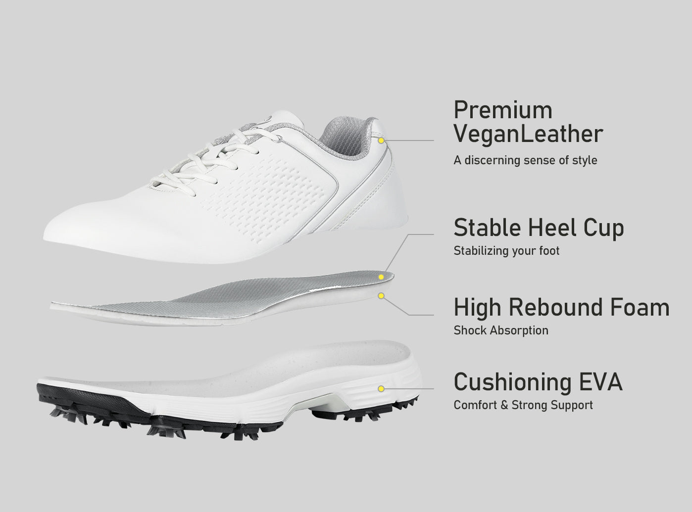 Goating Player G617 Men's Professional Spikes Golf Shoes / White