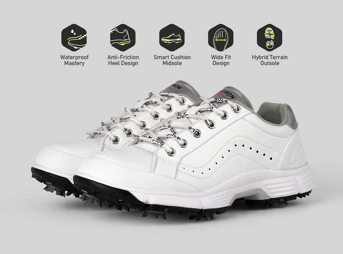 Goating Player G716 Men's Professional Spikes Golf Shoes / White