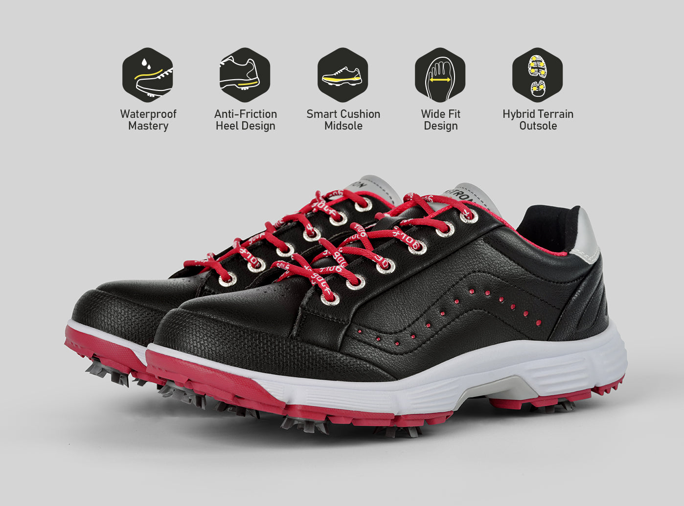 Goating Player G716 Men's Professional Spikes Golf Shoes / Black
