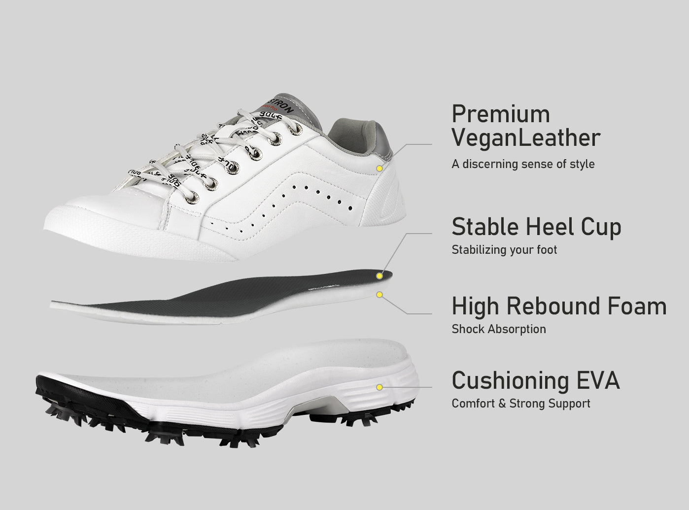 Goating Player G716 Men's Professional Spikes Golf Shoes / White